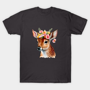 Cute Fawn with flowers T-Shirt